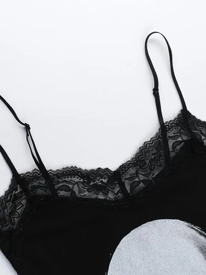 Women's Halloween Themed Skull Print Contrast Lace Bodycon Cami Dress, Street Fashion Casual Sleeveless Mini Dress for Party Club Wear, Ladies Clothes for Fall