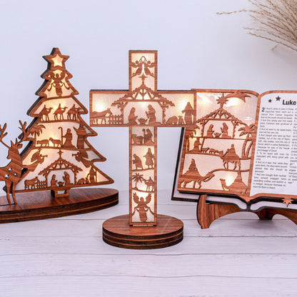 🔥Limited Time 50% OFF🔥LED Lighted Christian Nativity Wooden Ornament